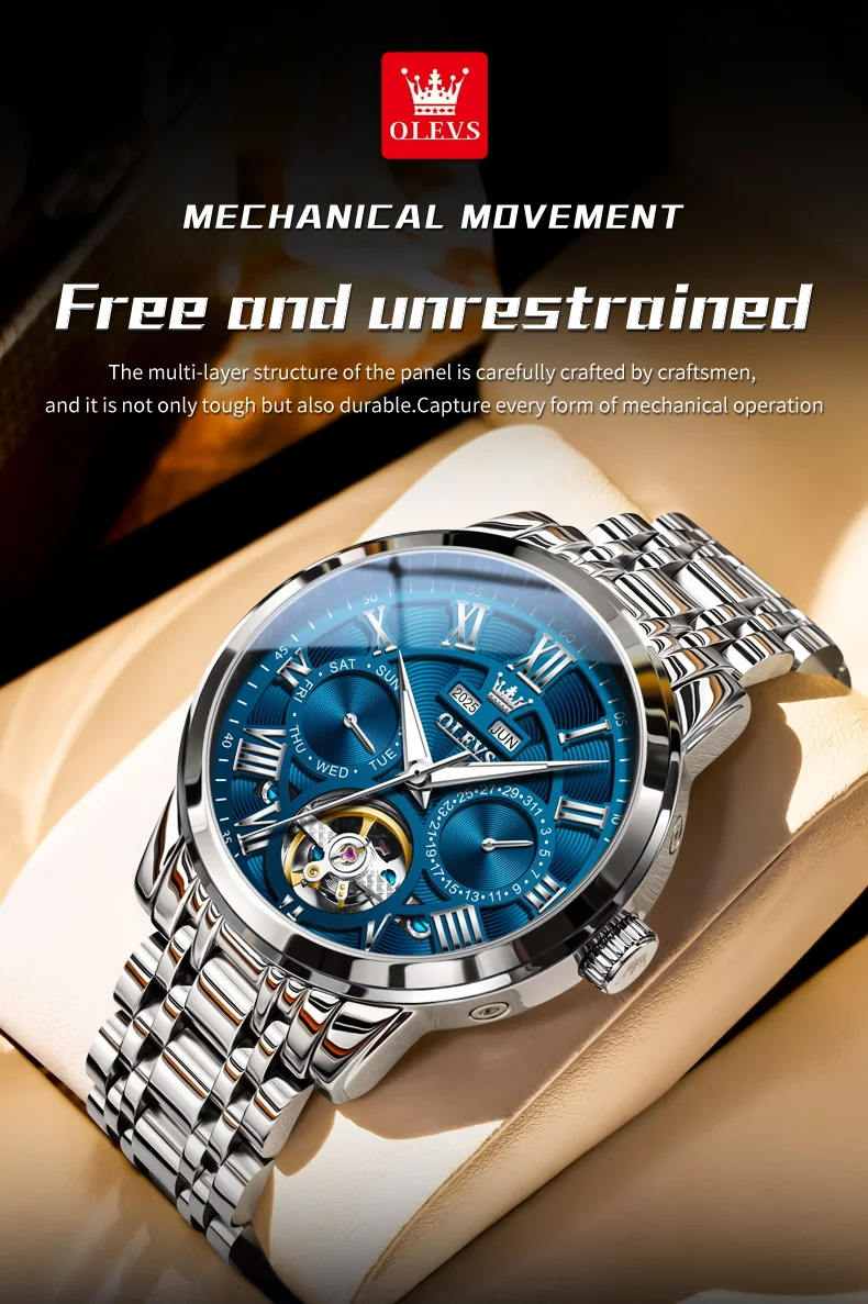 OLEVS 6668 Odm Customizable Watch Hollow Skeleton Watch Business Luminous Stainless Steel Automatic Mechanical Watch for Man 12