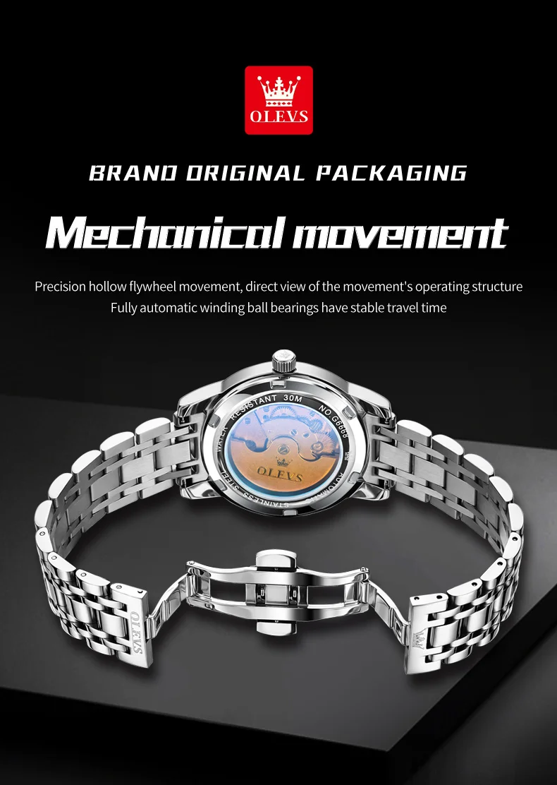 OLEVS 6668 Odm Customizable Watch Hollow Skeleton Watch Business Luminous Stainless Steel Automatic Mechanical Watch for Man 6