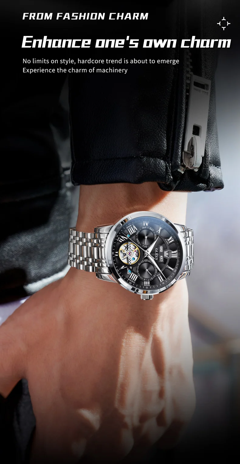 OLEVS 6668 Odm Customizable Watch Hollow Skeleton Watch Business Luminous Stainless Steel Automatic Mechanical Watch for Man 7