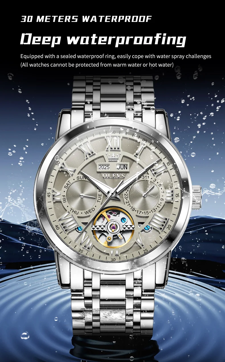 OLEVS 6668 Odm Customizable Watch Hollow Skeleton Watch Business Luminous Stainless Steel Automatic Mechanical Watch for Man 8