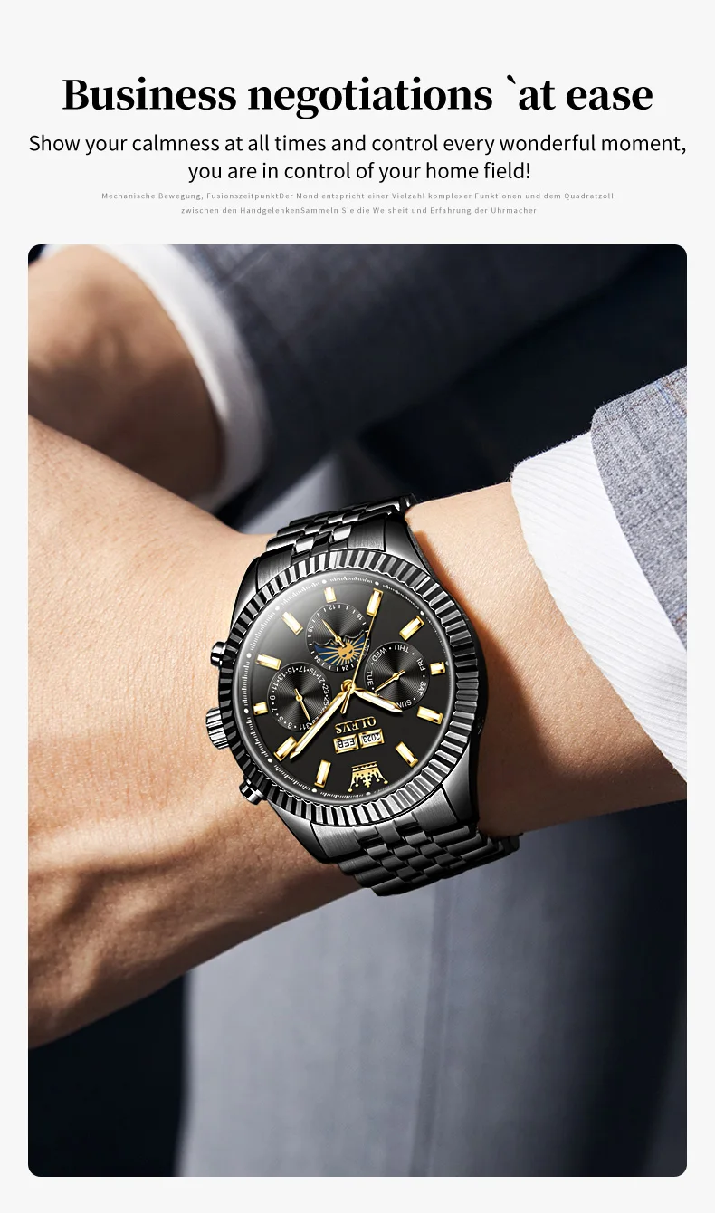 OLEVS 6688 Luxury Men Odm Luminous Odm Mechanical Moon Phase Watches Automatic Tourbillon Watch for Man 10