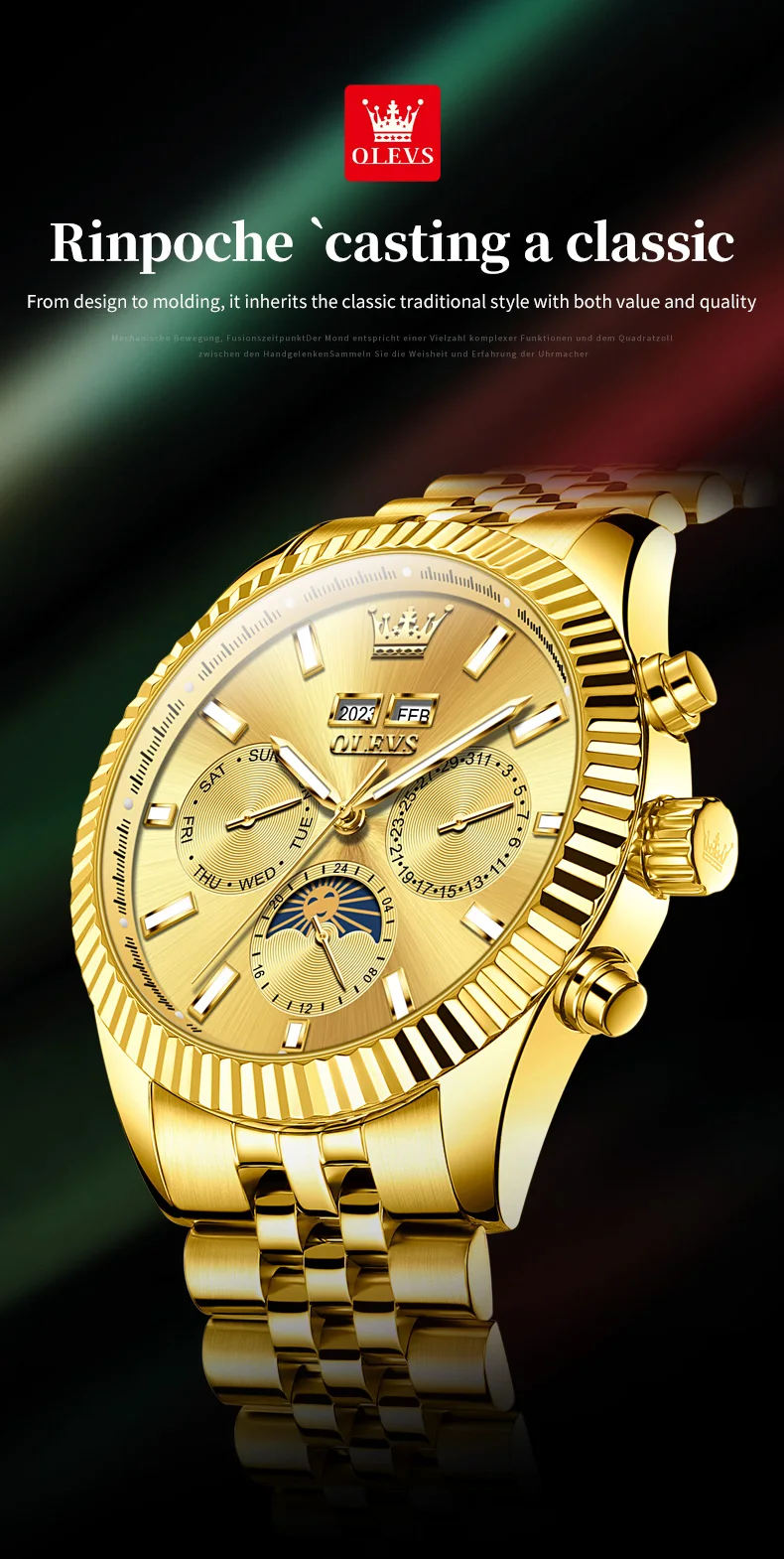OLEVS 6688 Luxury Men Odm Luminous Odm Mechanical Moon Phase Watches Automatic Tourbillon Watch for Man 2
