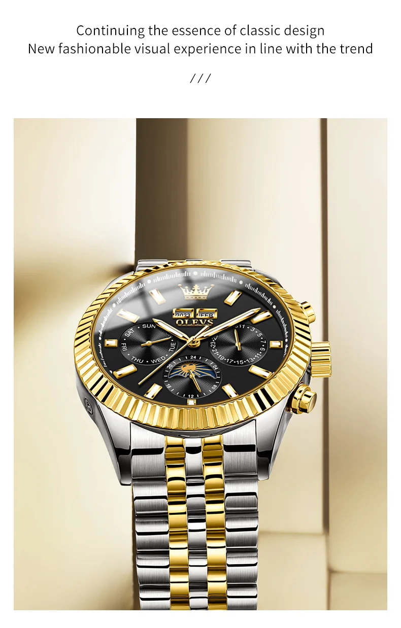 OLEVS 6688 Luxury Men Odm Luminous Odm Mechanical Moon Phase Watches Automatic Tourbillon Watch for Man 5