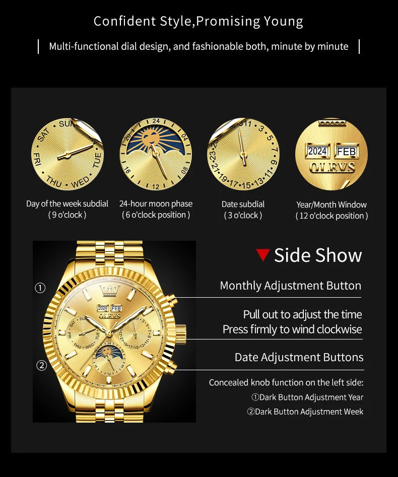 OLEVS 6688 Luxury Men Odm Luminous Odm Mechanical Moon Phase Watches Automatic Tourbillon Watch for Man 7