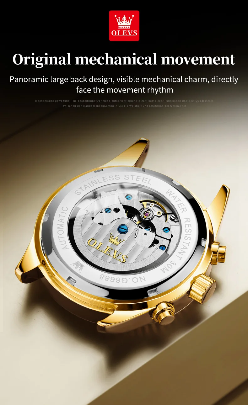 OLEVS 6688 Luxury Men Odm Luminous Odm Mechanical Moon Phase Watches Automatic Tourbillon Watch for Man 8