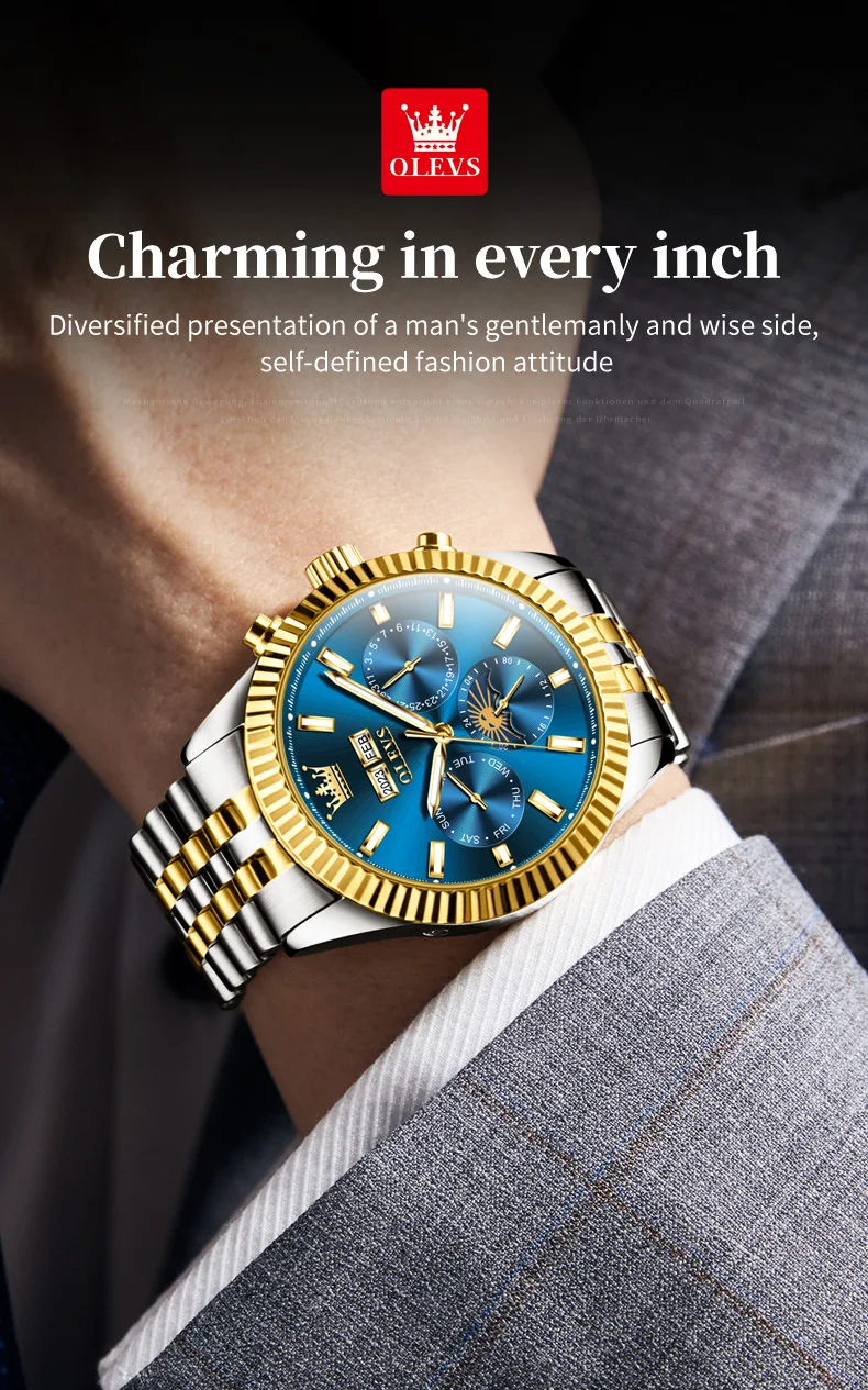 OLEVS 6688 Luxury Men Odm Luminous Odm Mechanical Moon Phase Watches Automatic Tourbillon Watch for Man 9