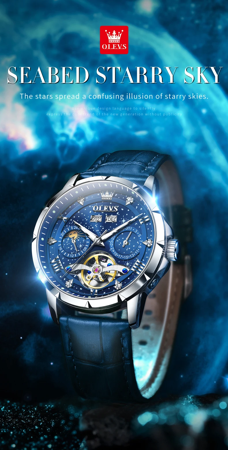 OLEVS 6690 Fashion Luxury Manufacturer Automatic Stainless Steel Moon Phase Waterproof Mechanical Watch for Man 1