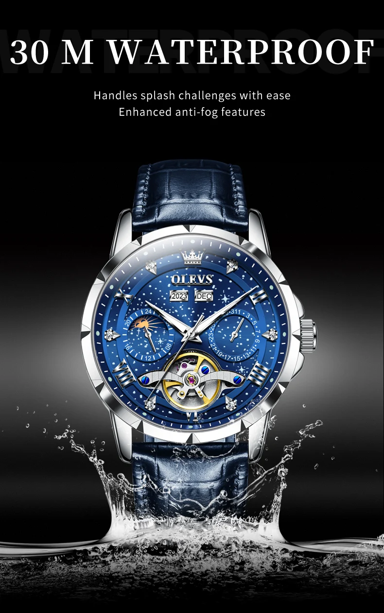 OLEVS 6690 Fashion Luxury Manufacturer Automatic Stainless Steel Moon Phase Waterproof Mechanical Watch for Man 10