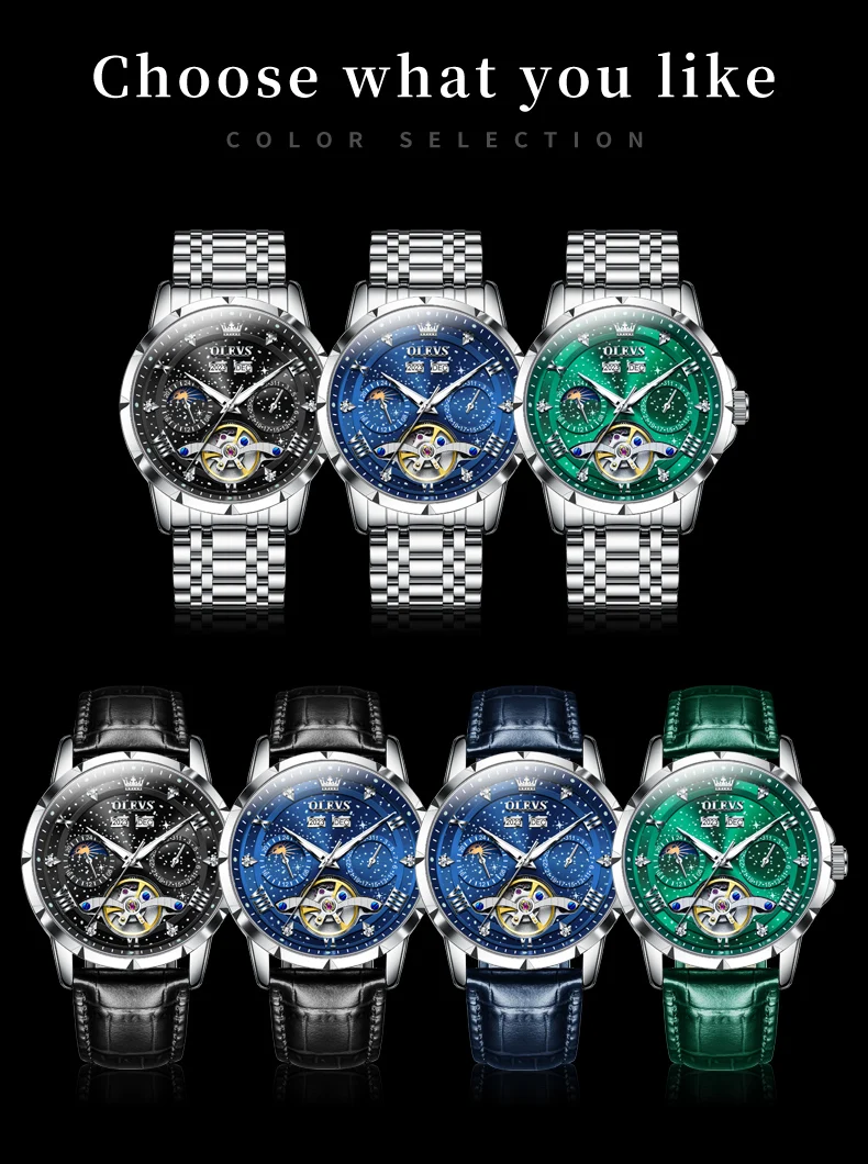 OLEVS 6690 Fashion Luxury Manufacturer Automatic Stainless Steel Moon Phase Waterproof Mechanical Watch for Man 13