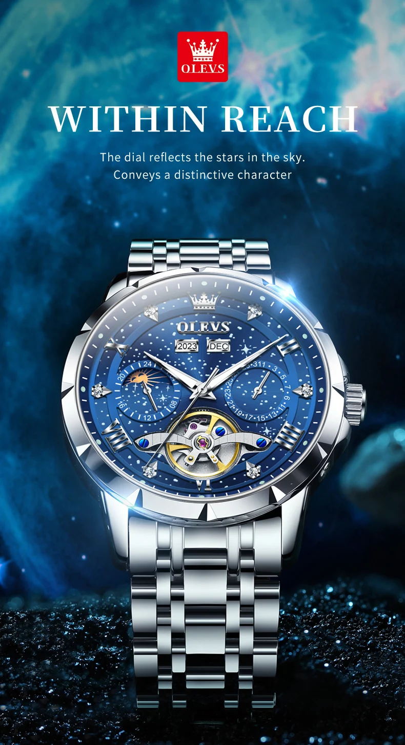 OLEVS 6690 Fashion Luxury Manufacturer Automatic Stainless Steel Moon Phase Waterproof Mechanical Watch for Man 14