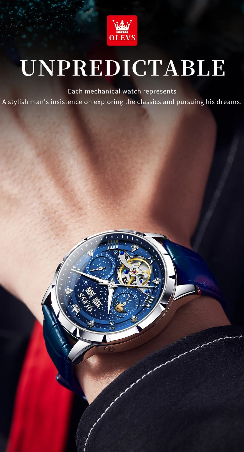 OLEVS 6690 Fashion Luxury Manufacturer Automatic Stainless Steel Moon Phase Waterproof Mechanical Watch for Man 2