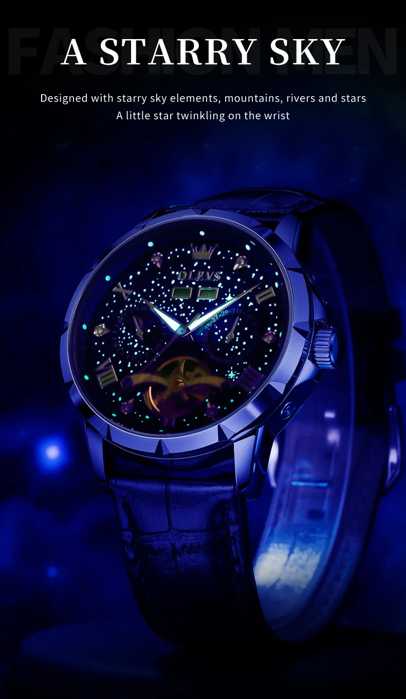 OLEVS 6690 Fashion Luxury Manufacturer Automatic Stainless Steel Moon Phase Waterproof Mechanical Watch for Man 4