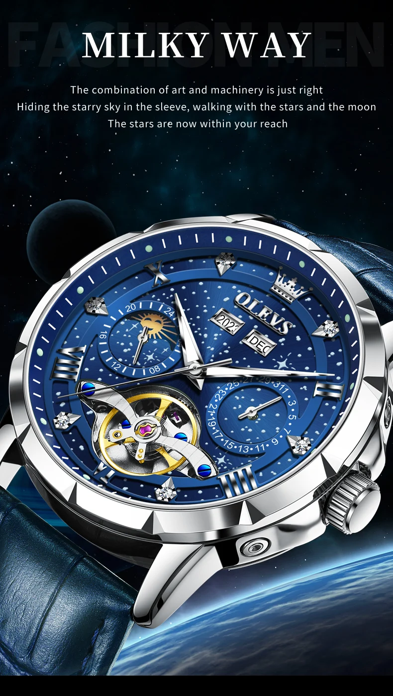OLEVS 6690 Fashion Luxury Manufacturer Automatic Stainless Steel Moon Phase Waterproof Mechanical Watch for Man 6