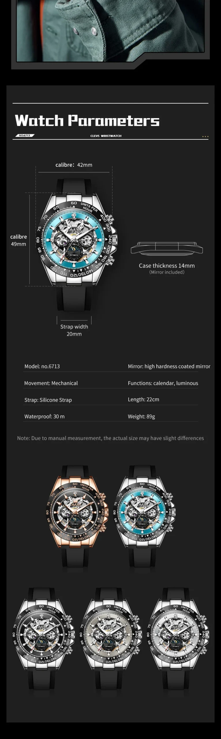 OLEVS 6713 Odm Rubber Strap Hollow Skeleton Fashion Sports Automatic Moon Phase Mechanical Watch for Man 6