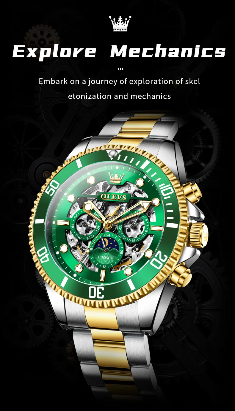 OLEVS 6715 Luxury Watch Bands Hollow Skeleton Waterproof Fashion Sports Luminous Mechanical Watches Men Wrist 1