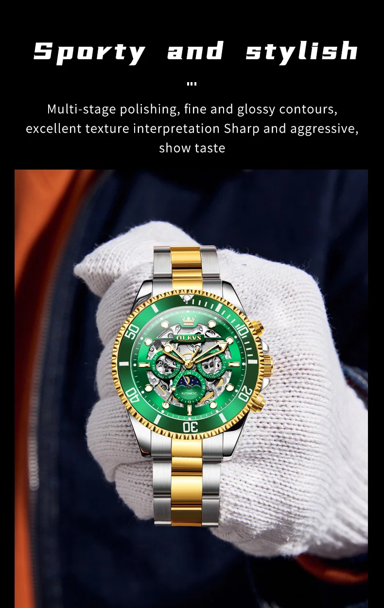 OLEVS 6715 Luxury Watch Bands Hollow Skeleton Waterproof Fashion Sports Luminous Mechanical Watches Men Wrist 10