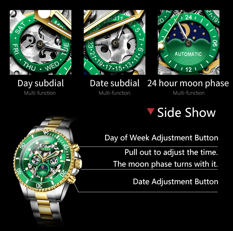 OLEVS 6715 Luxury Watch Bands Hollow Skeleton Waterproof Fashion Sports Luminous Mechanical Watches Men Wrist 11
