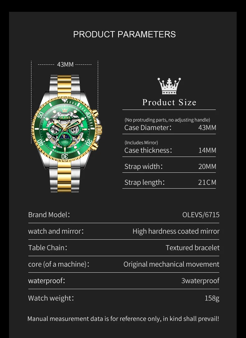 OLEVS 6715 Luxury Watch Bands Hollow Skeleton Waterproof Fashion Sports Luminous Mechanical Watches Men Wrist 14