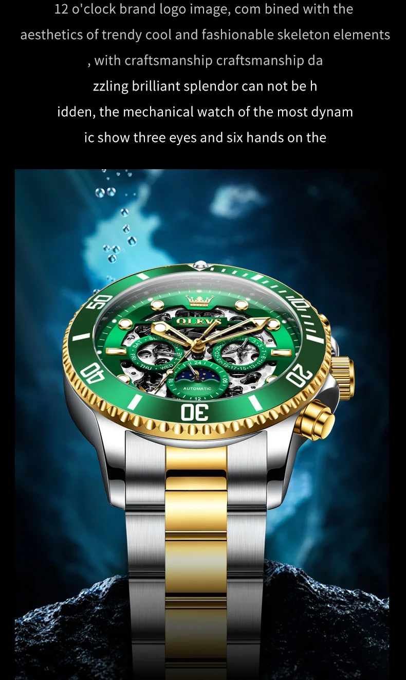 OLEVS 6715 Luxury Watch Bands Hollow Skeleton Waterproof Fashion Sports Luminous Mechanical Watches Men Wrist 2