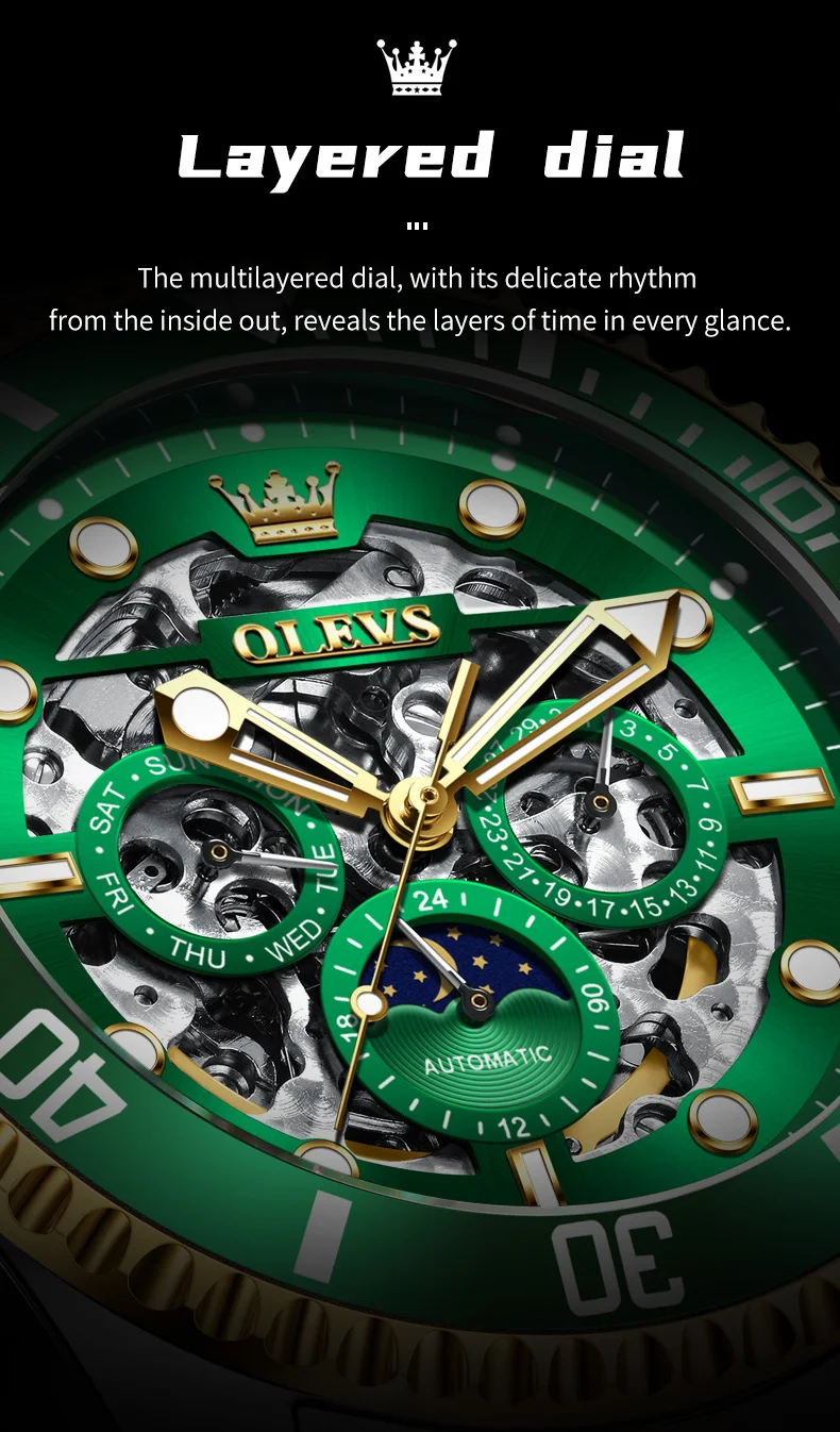 OLEVS 6715 Luxury Watch Bands Hollow Skeleton Waterproof Fashion Sports Luminous Mechanical Watches Men Wrist 5