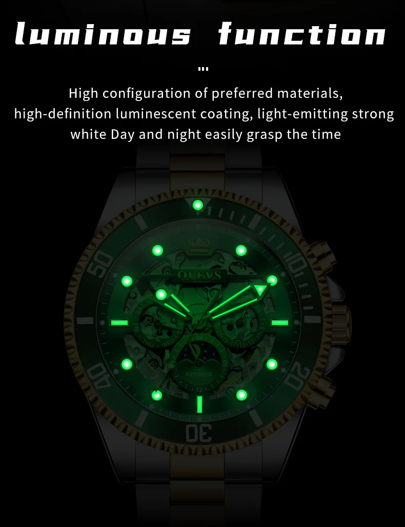 OLEVS 6715 Luxury Watch Bands Hollow Skeleton Waterproof Fashion Sports Luminous Mechanical Watches Men Wrist 6