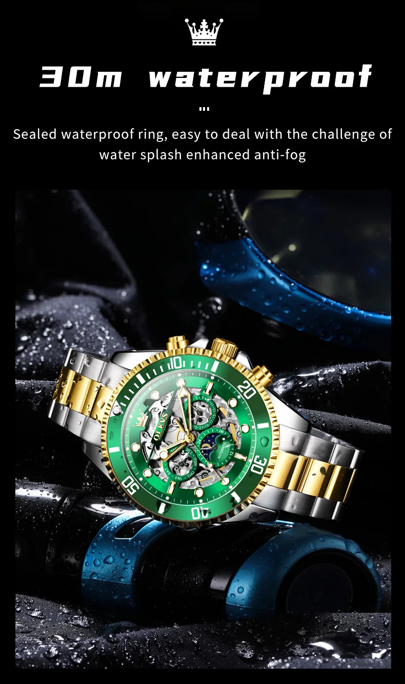 OLEVS 6715 Luxury Watch Bands Hollow Skeleton Waterproof Fashion Sports Luminous Mechanical Watches Men Wrist 7