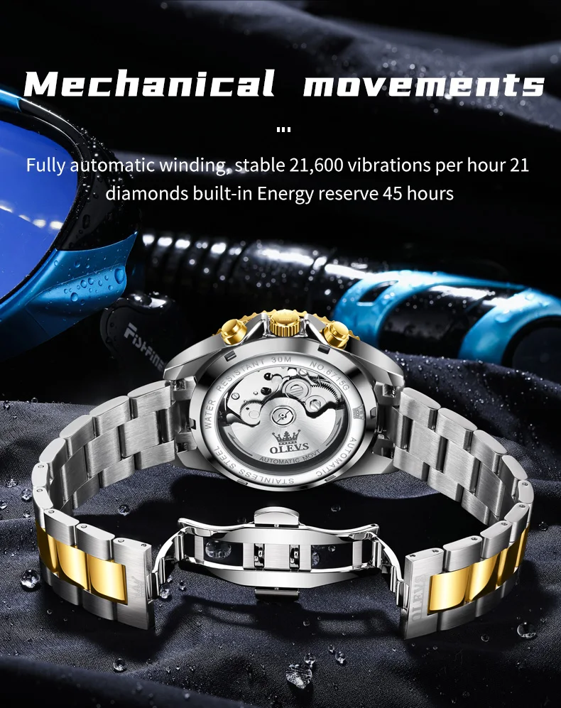 OLEVS 6715 Luxury Watch Bands Hollow Skeleton Waterproof Fashion Sports Luminous Mechanical Watches Men Wrist 8