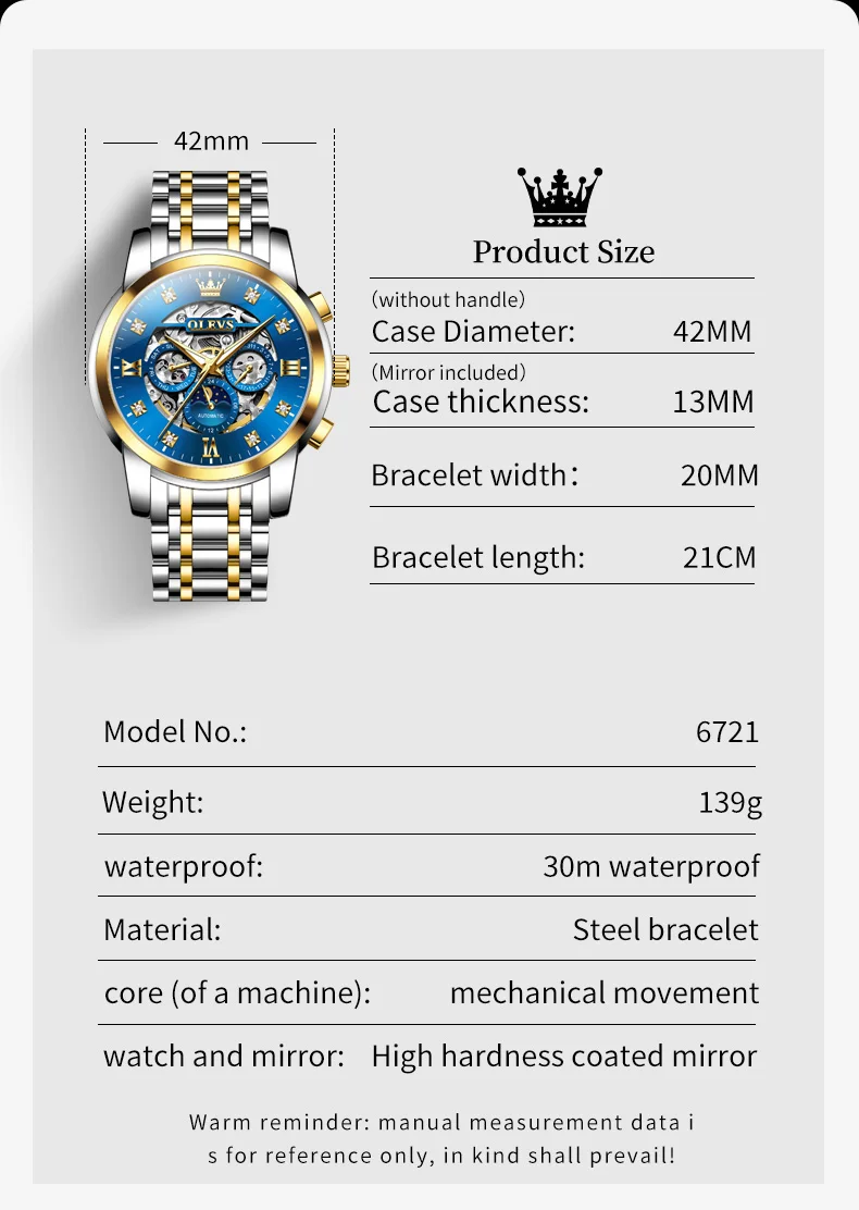OLEVS For OLEVS 6721 Hollow Skeleton Diamond Moon Phase Mechanical Watch Waterproof Automatic Fashion Stainless Steel 20mm 11