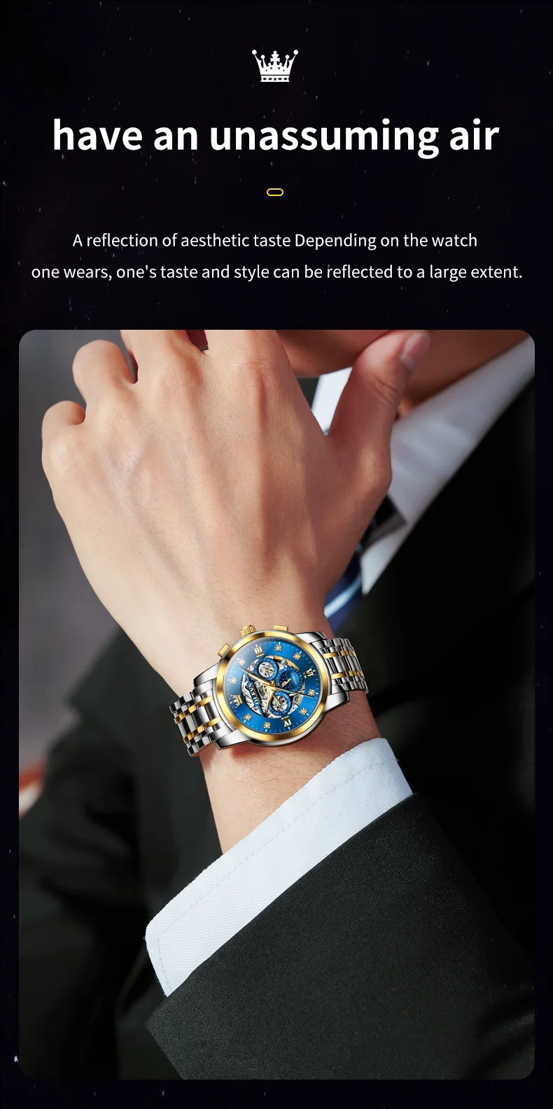 OLEVS For OLEVS 6721 Hollow Skeleton Diamond Moon Phase Mechanical Watch Waterproof Automatic Fashion Stainless Steel 20mm 3