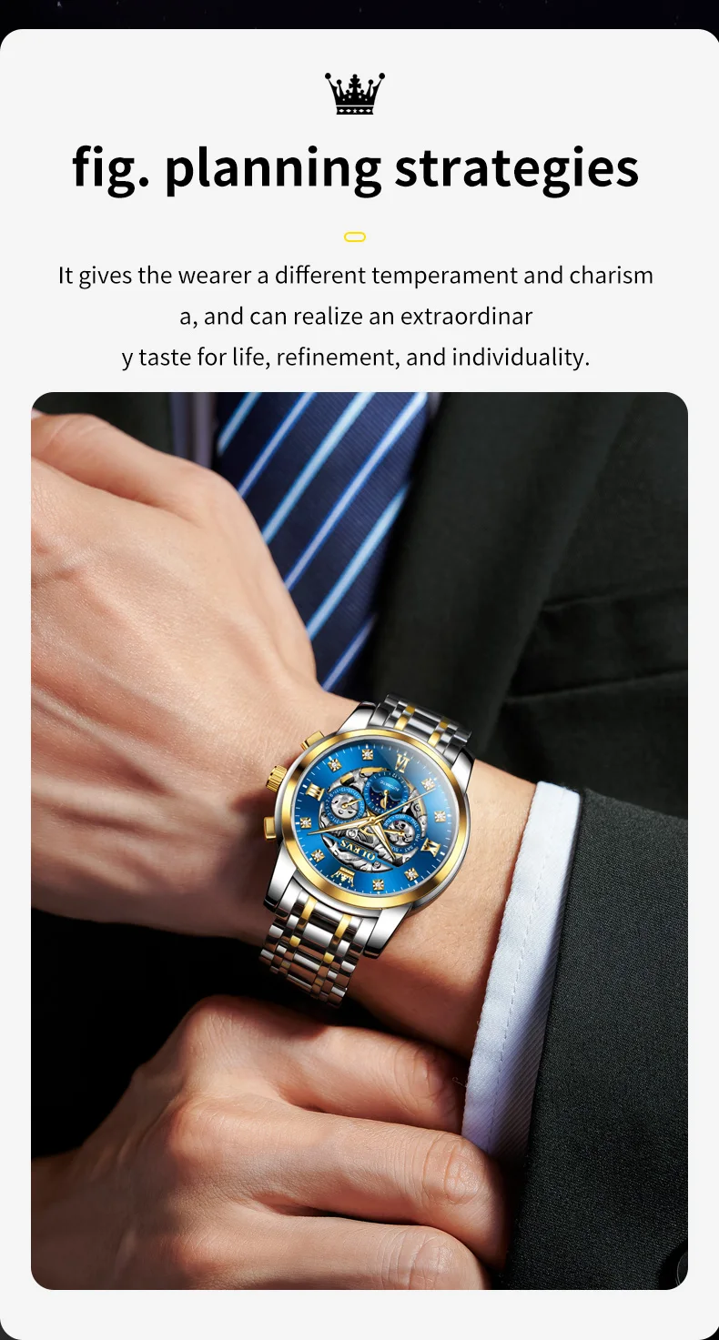 OLEVS For OLEVS 6721 Hollow Skeleton Diamond Moon Phase Mechanical Watch Waterproof Automatic Fashion Stainless Steel 20mm 6