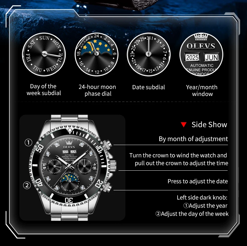 OLEVS 6729 High Quality Luxury Bands Multi Functional Mechanical Watch for Man Luxury Men's Watches 5