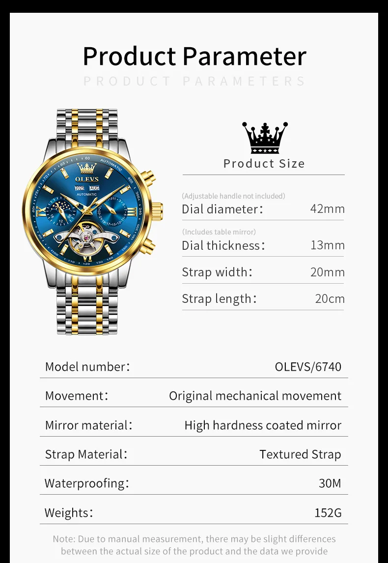 OLEVS 6740 Luxury Hot Moon Phase Bands Waterproof Stainless Steel Hollow Design Automatic Luminous Man Mechanical Watch 5