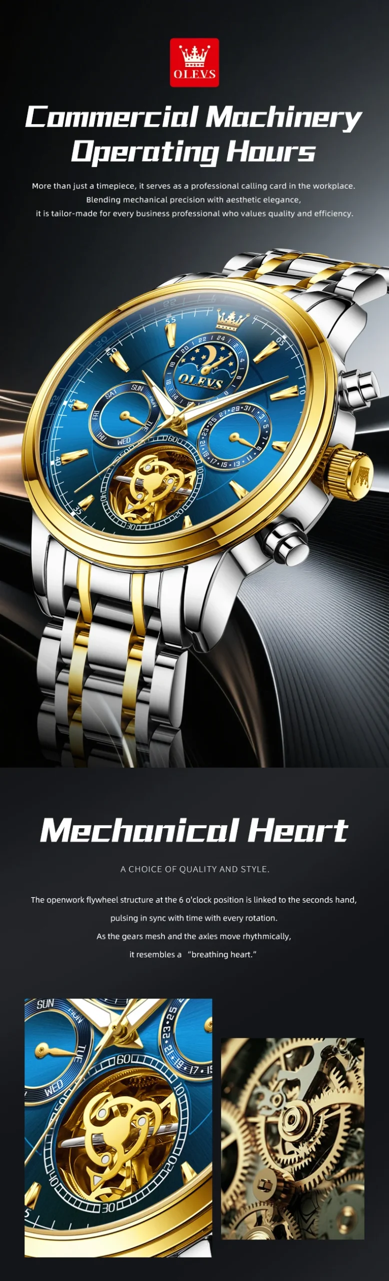 OLEVS 6746 Luxury Designer Fashion Automatic Moon Phase Watch Waterproof Mechanical Luminous Watch for Man 1