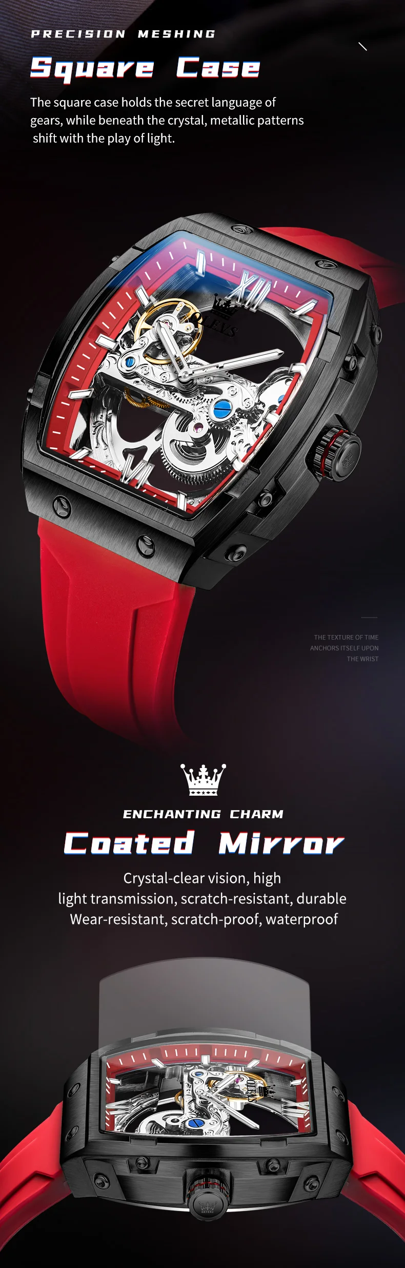 OLEVS 6779 Fashion Rubber Brand Waterproof Hollow Skeleton Luminous Automatic Mechanical Watch for Man 3