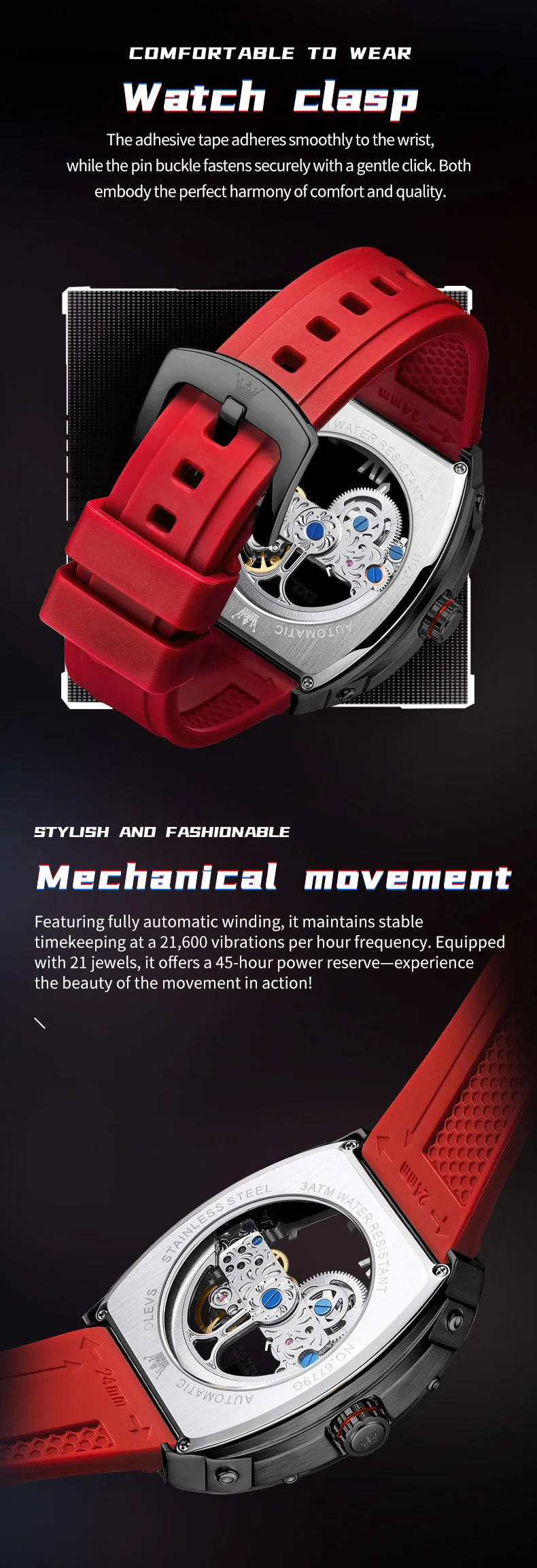 OLEVS 6779 Fashion Rubber Brand Waterproof Hollow Skeleton Luminous Automatic Mechanical Watch for Man 4