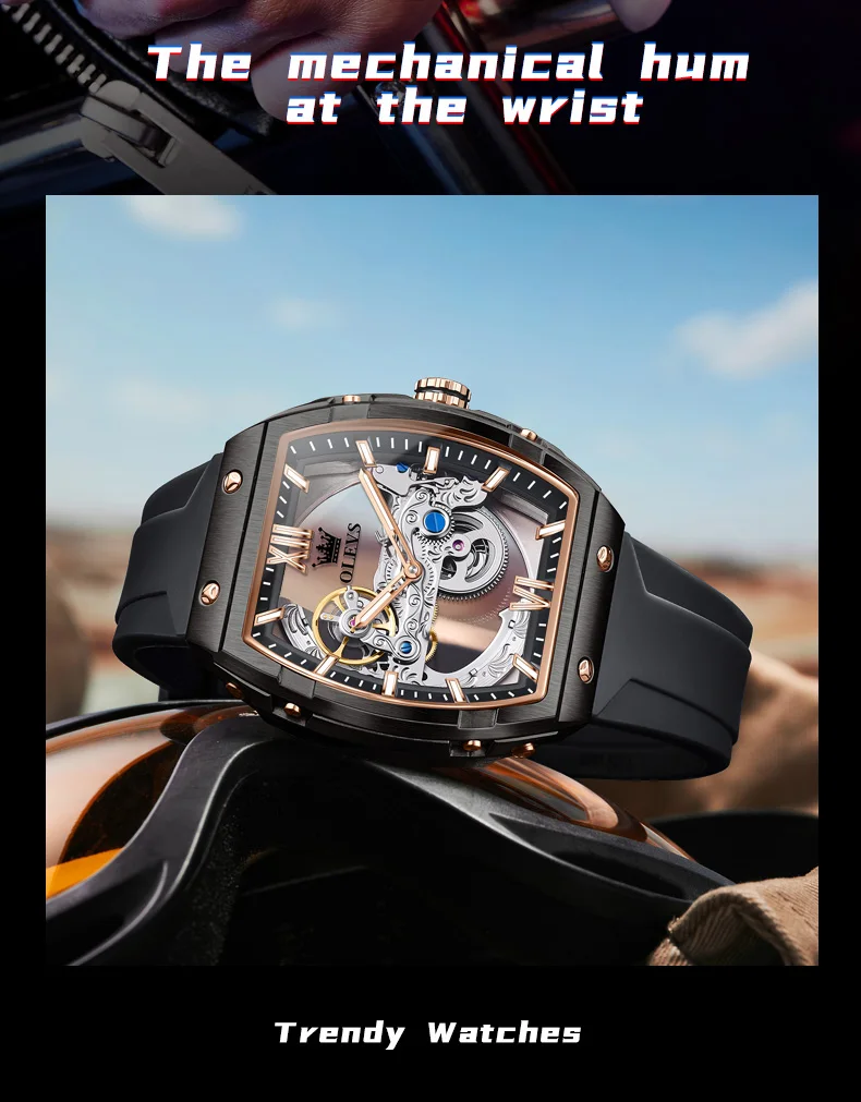 OLEVS 6779 Fashion Rubber Brand Waterproof Hollow Skeleton Luminous Automatic Mechanical Watch for Man 7