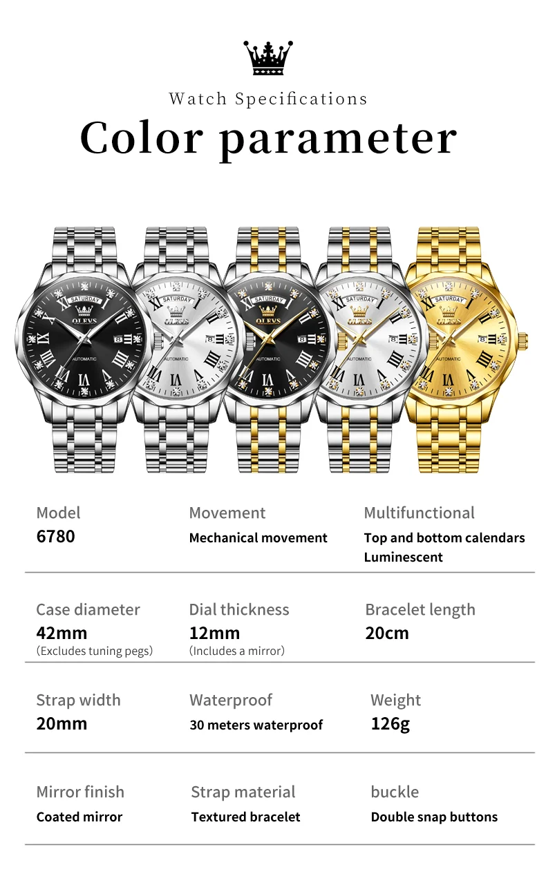 OLEVS 6780 Waterproof Luminous Luxury Men's Watches Automatic Mechanical Watch Waterproof Luminous Automatic Mechanical Watch 5