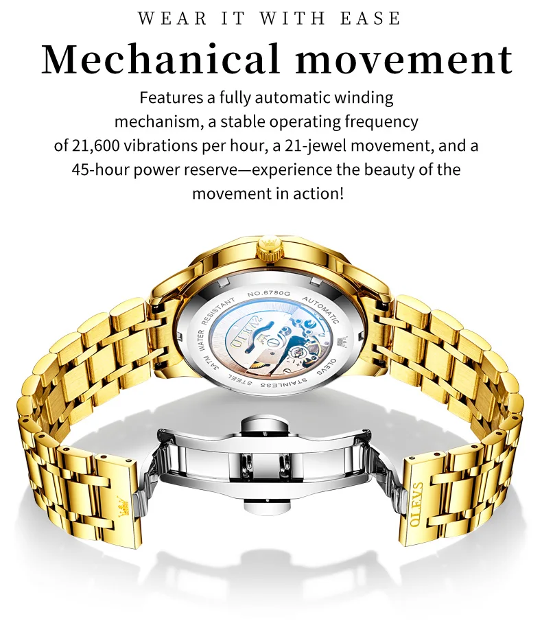 OLEVS 6780 Waterproof Luminous Luxury Men's Watches Automatic Mechanical Watch Waterproof Luminous Automatic Mechanical Watch 6