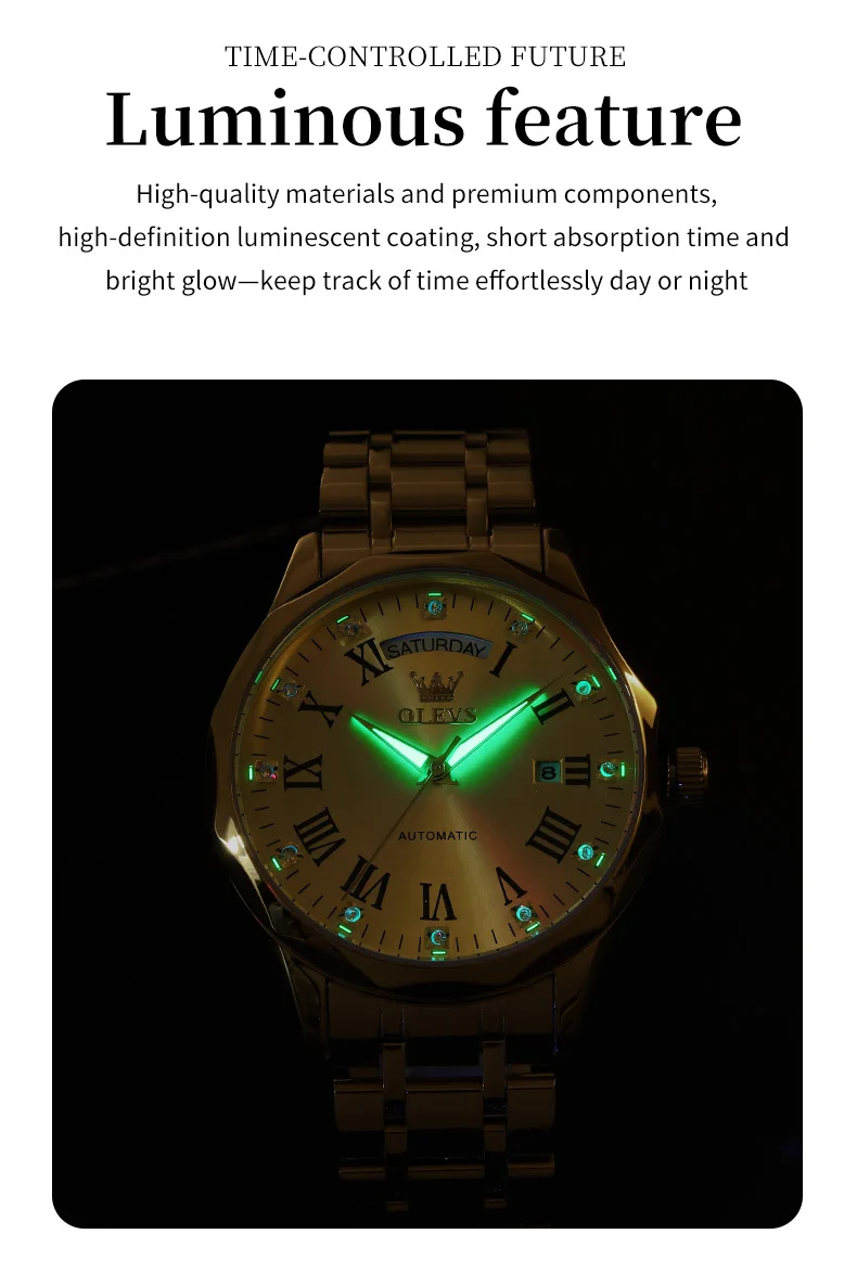 OLEVS 6780 Waterproof Luminous Luxury Men's Watches Automatic Mechanical Watch Waterproof Luminous Automatic Mechanical Watch 8