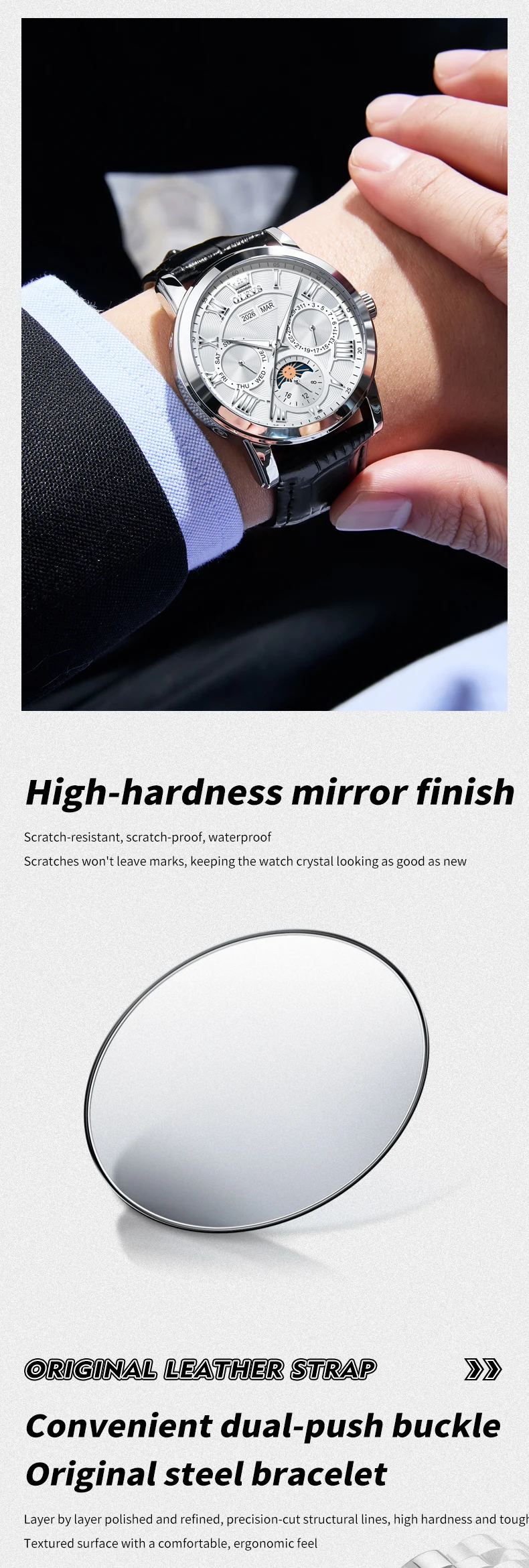 OLEVS 6785 Luminous Waterproof Luxury Watches Moon Phase Stainless Steel Automatic Mechanical Watch for Man 6