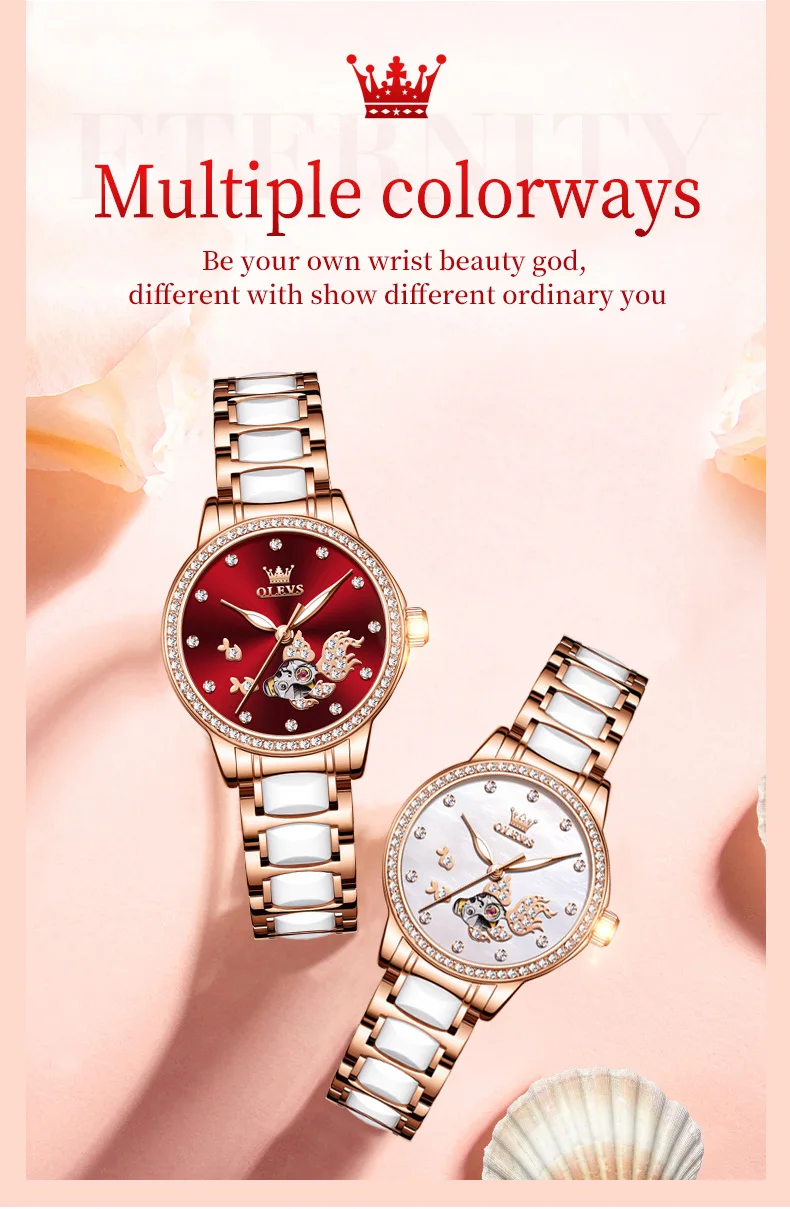 OLEVS 7001 Good Quality Luxury Wrist Watch Women Stainless Steel Waterproof Automatic Mechanical Woman Watches 12