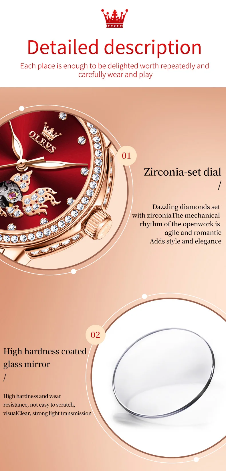 OLEVS 7001 Good Quality Luxury Wrist Watch Women Stainless Steel Waterproof Automatic Mechanical Woman Watches 14
