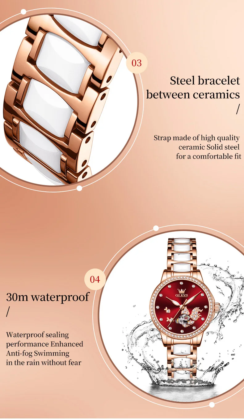 OLEVS 7001 Good Quality Luxury Wrist Watch Women Stainless Steel Waterproof Automatic Mechanical Woman Watches 15