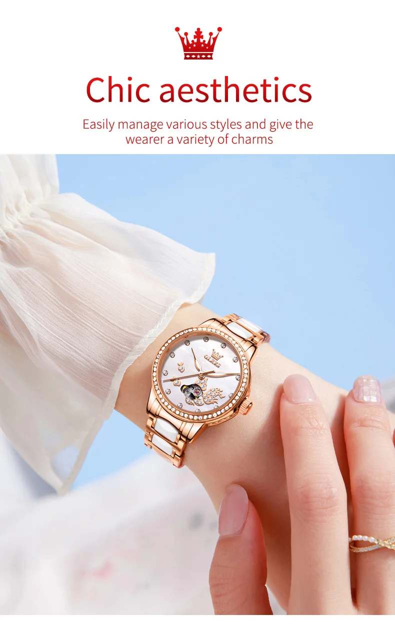 OLEVS 7001 Good Quality Luxury Wrist Watch Women Stainless Steel Waterproof Automatic Mechanical Woman Watches 16