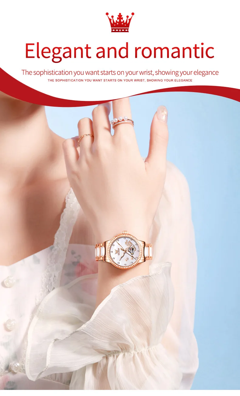 OLEVS 7001 Good Quality Luxury Wrist Watch Women Stainless Steel Waterproof Automatic Mechanical Woman Watches 8