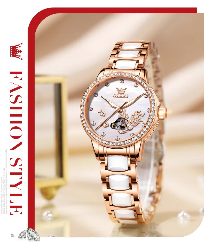 OLEVS 7001 Good Quality Luxury Wrist Watch Women Stainless Steel Waterproof Automatic Mechanical Woman Watches 9
