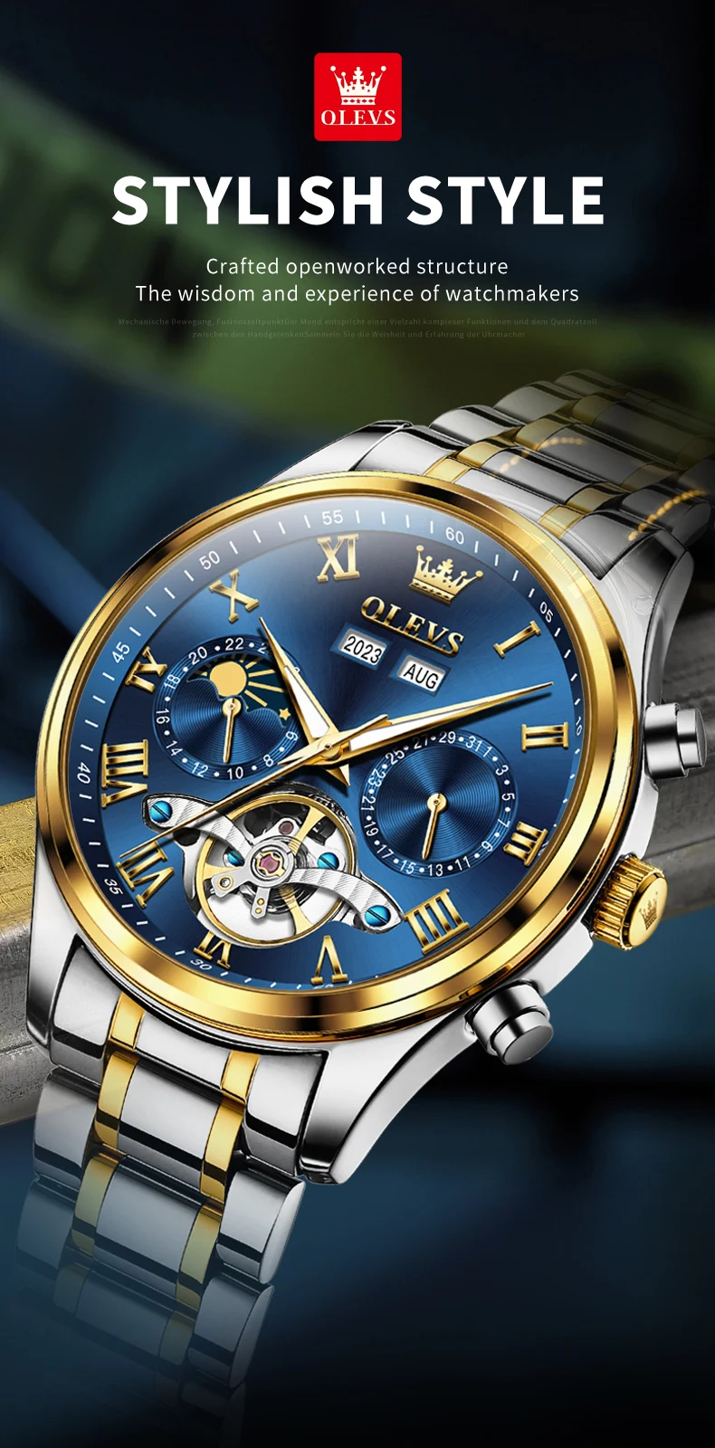 OLEVS 7005 Stainless Steel Hot Selling Styles Customized Luminous Watch Automatic Mechanical Watch for Man 1