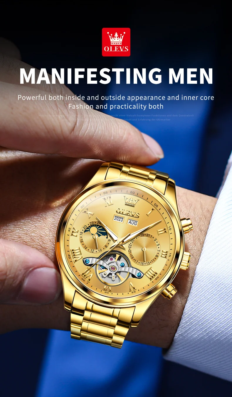 OLEVS 7005 Stainless Steel Hot Selling Styles Customized Luminous Watch Automatic Mechanical Watch for Man 10