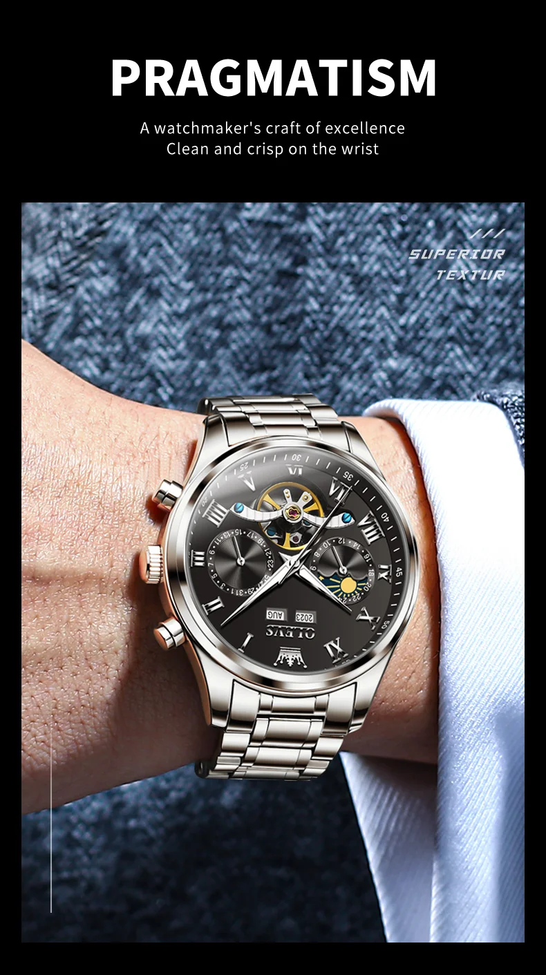 OLEVS 7005 Stainless Steel Hot Selling Styles Customized Luminous Watch Automatic Mechanical Watch for Man 11