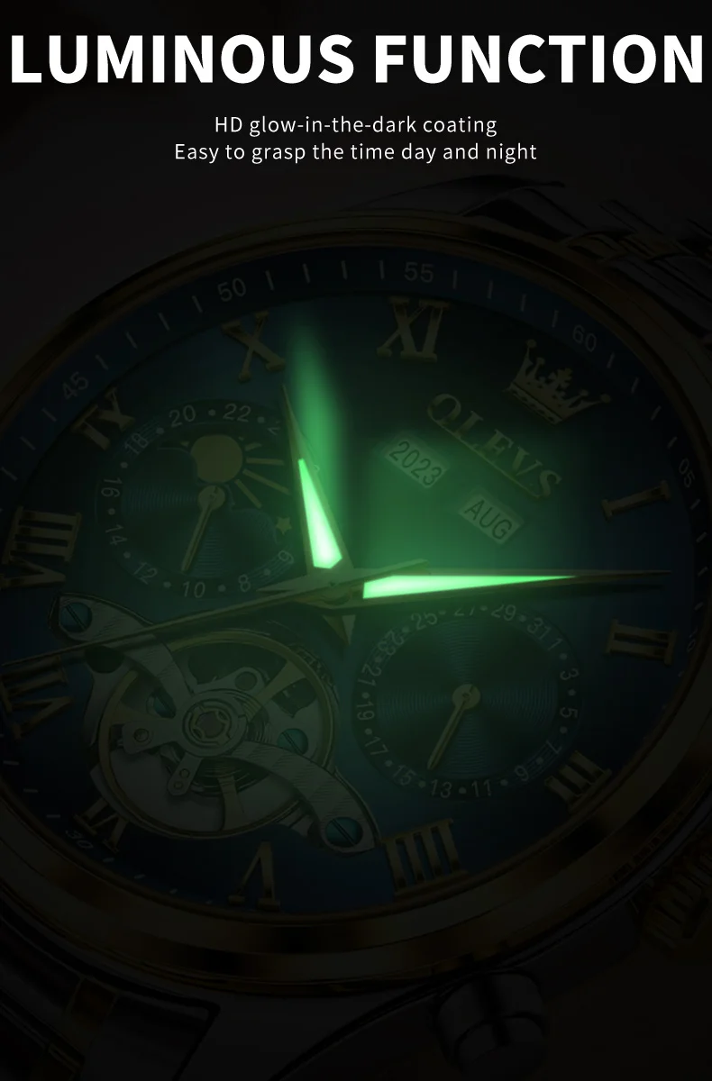OLEVS 7005 Stainless Steel Hot Selling Styles Customized Luminous Watch Automatic Mechanical Watch for Man 13